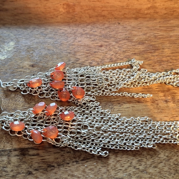 Chandelier Silver and Orange Dangle Earrings - Picture 4 of 9